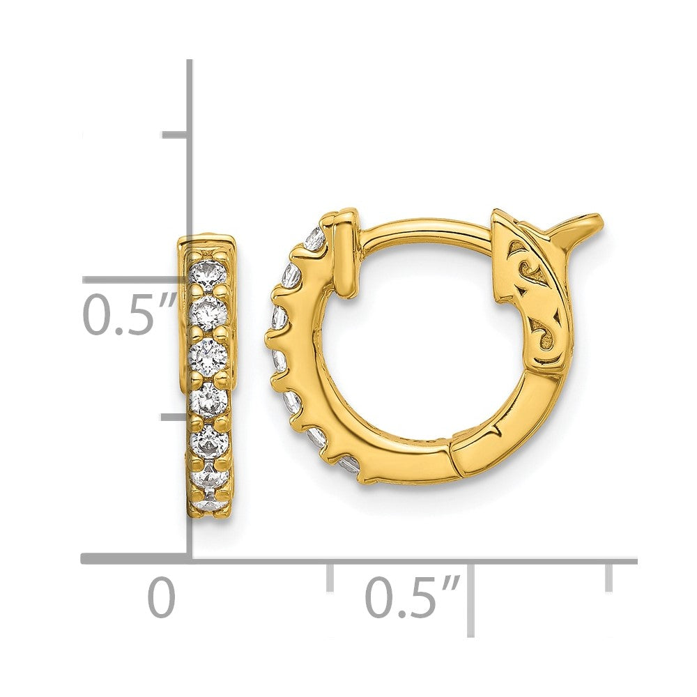 QE11274Y Sterling Shimmer Sterling Silver Gold-tone Flash Gold-plated 1.7mm CZ 14 Stone Hinged Hoop Earrings