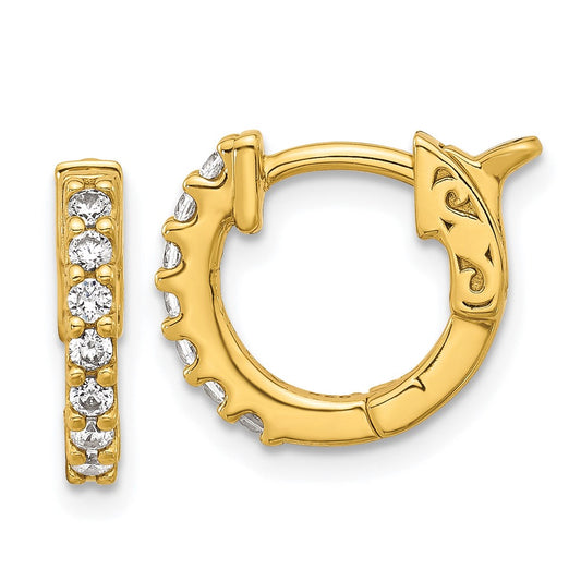 QE11274Y Sterling Shimmer Sterling Silver Gold-tone Flash Gold-plated 1.7mm CZ 14 Stone Hinged Hoop Earrings
