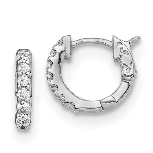 QE11274 Sterling Shimmer Sterling Silver Rhodium-plated 14 Stone CZ Hinged Hoop Earrings