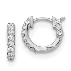 QE11274 Sterling Shimmer Sterling Silver Rhodium-plated 14 Stone CZ Hinged Hoop Earrings