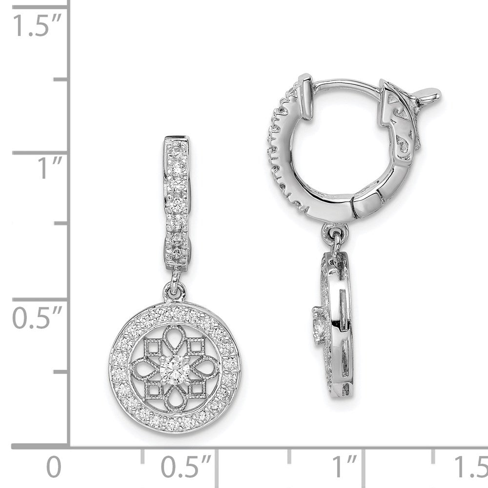 QE11277 Sterling Shimmer Sterling Silver Rhodium-plated 60 Stone CZ Fancy Dangle Hinged Hoop Earrings