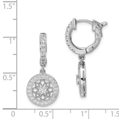 QE11277 Sterling Shimmer Sterling Silver Rhodium-plated 60 Stone CZ Fancy Dangle Hinged Hoop Earrings