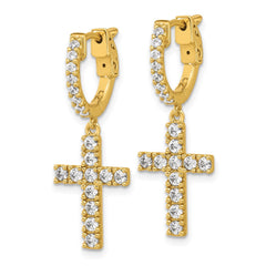 QE11280Y Sterling Shimmer Sterling Silver Gold-tone Flash Gold-plated CZ 38 Stone Cross Hinged Hoop Earrings