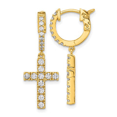 QE11280Y Sterling Shimmer Sterling Silver Gold-tone Flash Gold-plated CZ 38 Stone Cross Hinged Hoop Earrings