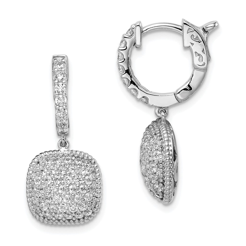 QE11292 Sterling Shimmer Sterling Silver Rhodium-plated 88 Stone CZ Pav������ Square Dangle Hinged Hoop Earrings