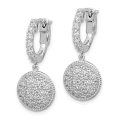 QE11293 Sterling Shimmer Sterling Silver Rhodium-plated 88 Stone CZ Pav������ Circle Dangle Hinged Hoop Earrings