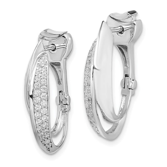 QE11299 Sterling Shimmer Sterling Silver Rhodium-plated 56 Stone Pav�� CZ Double Twisted Oval Hinged Hoop Earrings