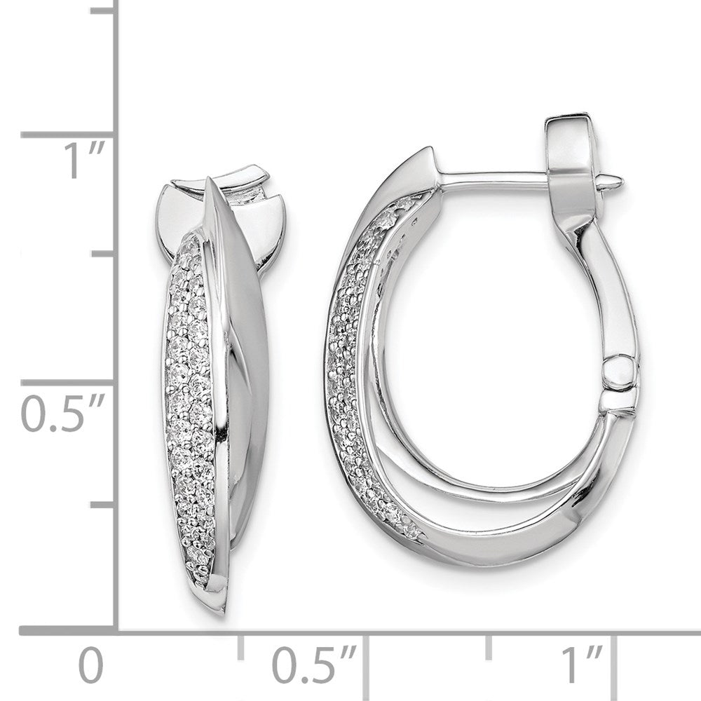 QE11299 Sterling Shimmer Sterling Silver Rhodium-plated 56 Stone Pav�� CZ Double Twisted Oval Hinged Hoop Earrings