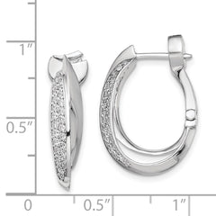 QE11299 Sterling Shimmer Sterling Silver Rhodium-plated 56 Stone Pav�� CZ Double Twisted Oval Hinged Hoop Earrings
