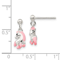 QE11331 Sterling Silver Polished Pink & Black Enameled Horse Children's Post Dangle Earrings