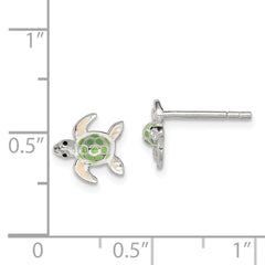 QE11345 Sterling Silver Polished Multi-color Enameled Sea Turtle Children's Post Earrings