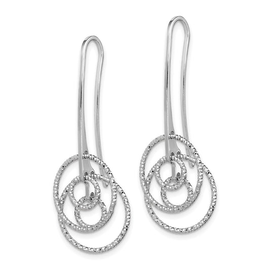 QE11441 Sterling Silver Rhodium-plated D/C Fancy Circles Dangle Earrings