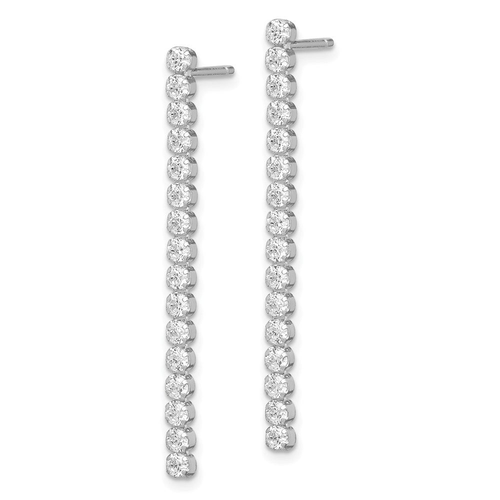 QE11451 Sterling Silver Rhodium-plated Polished Fancy CZ Post Dangle Earrings