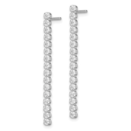 QE11451 Sterling Silver Rhodium-plated Polished Fancy CZ Post Dangle Earrings