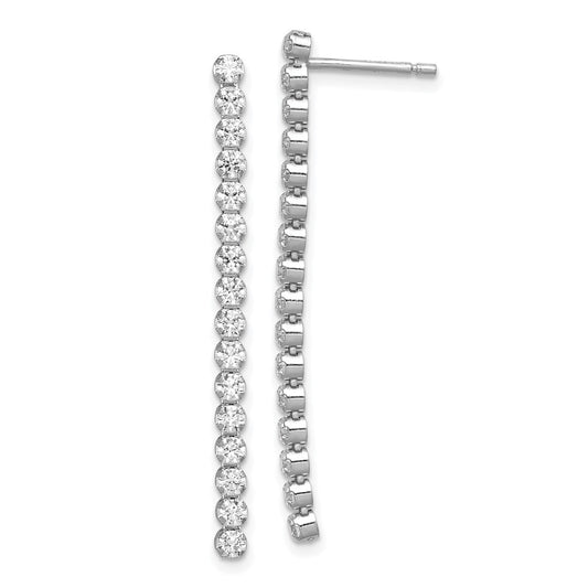 QE11451 Sterling Silver Rhodium-plated Polished Fancy CZ Post Dangle Earrings