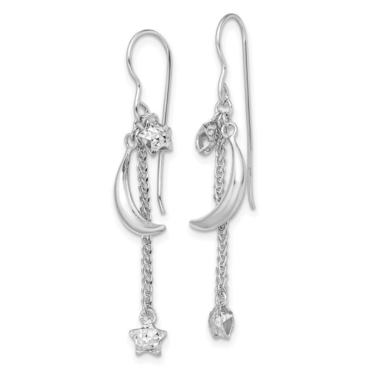 QE11463 Sterling Silver Rhodium-plated D/C Puffed Star and Moon Earrings