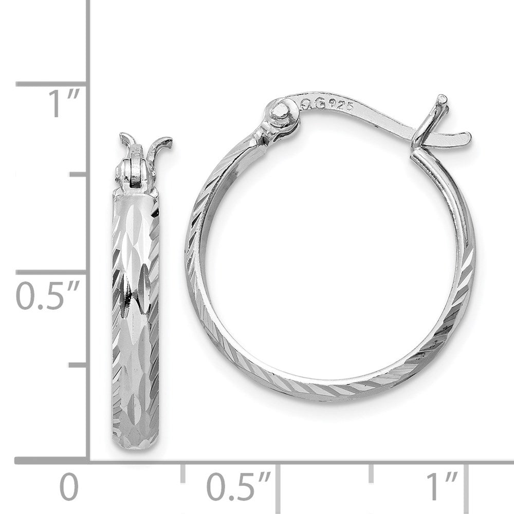 QE11488 Sterling Silver Rhodium-plated 2.5mm Textured Round Hoops