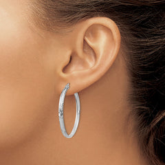 QE11490 Sterling Silver Rhodium-plated 2.5mm Textured Round Hoops