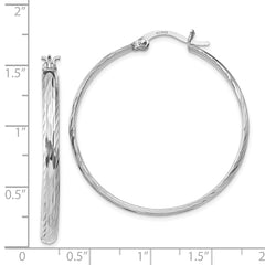QE11490 Sterling Silver Rhodium-plated 2.5mm Textured Round Hoops
