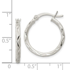 QE11494 Sterling Silver Satin Diamond-cut 2x20mm Hoop Earrings
