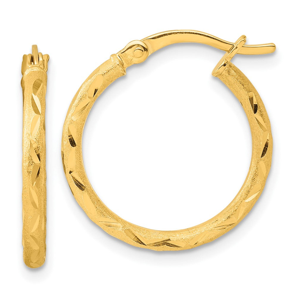 QE11494GP Sterling Silver Gold-tone Satin Diamond-cut 2x20mm Hoop Earrings