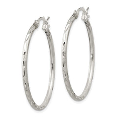 QE11497 Sterling Silver Satin Diamond-cut 2x35mm Hoop Earrings