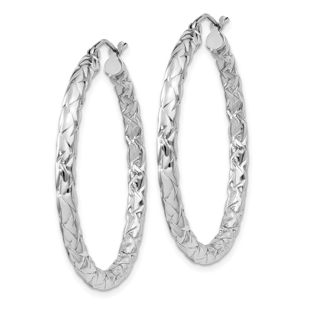 QE11503 Sterling Silver Rhodium-plated Textured 3x35mm Hoop Earrings