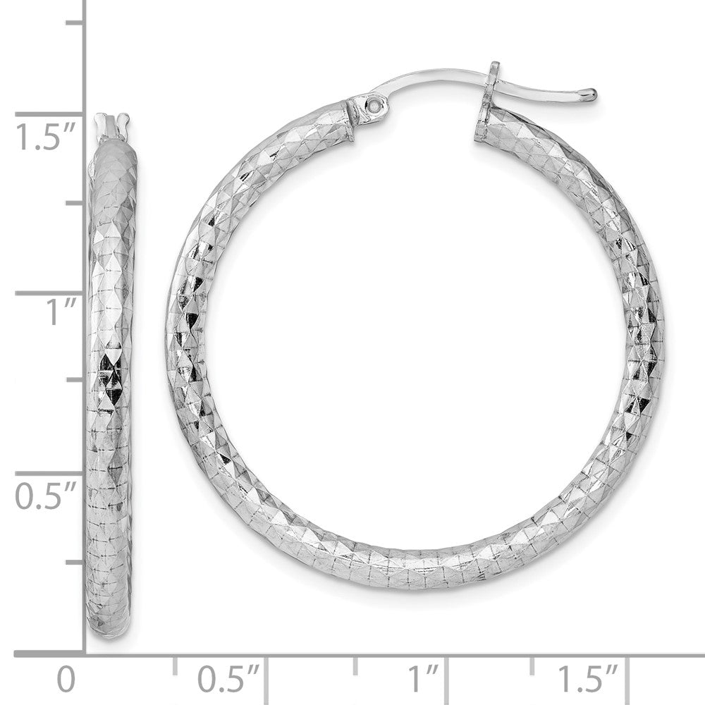 QE11503 Sterling Silver Rhodium-plated Textured 3x35mm Hoop Earrings