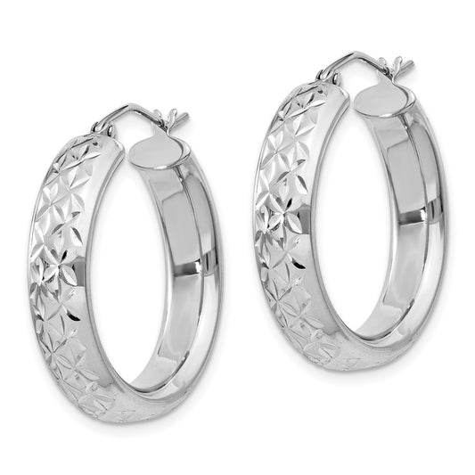 QE11515 Sterling Silver Rhodium-plated Diamond Cut 5mm Hoop Earrings