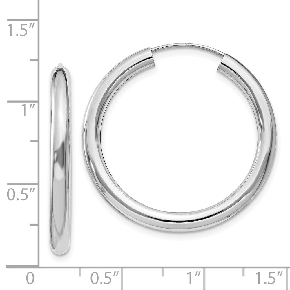 QE11528 Sterling Silver Rhodium-plated 3x30mm Endless Tube Hoop Earrings
