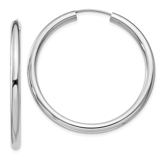 QE11529 Sterling Silver Rhodium-plated 3x40mm Endless Tube Hoop Earrings