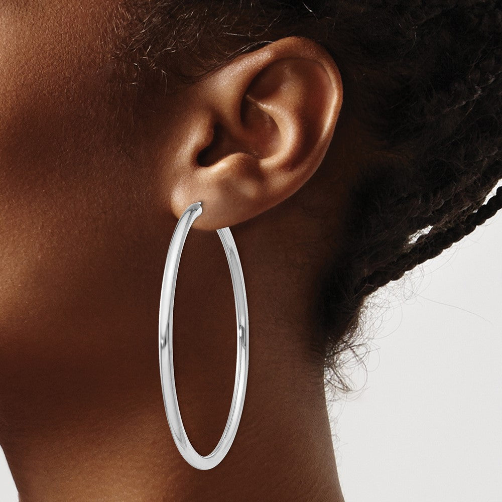QE11531 Sterling Silver Rhodium-plated 3x60mm Endless Tube Hoop Earrings