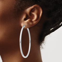 QE11531 Sterling Silver Rhodium-plated 3x60mm Endless Tube Hoop Earrings