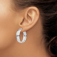 QE11541 Sterling Silver Rhodium-plated 7x30mm Hoop Earrings