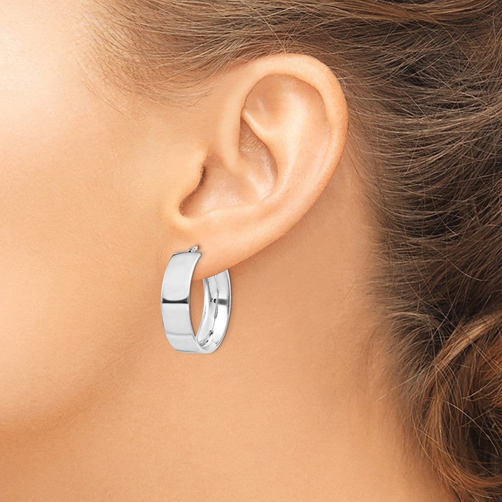 QE11542 Sterling Silver Rhodium-plated 6.75x25mm Hoop Earrings