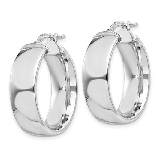 QE11543 Sterling Silver Rhodium-plated 7.5x25mm Hoop Earrings