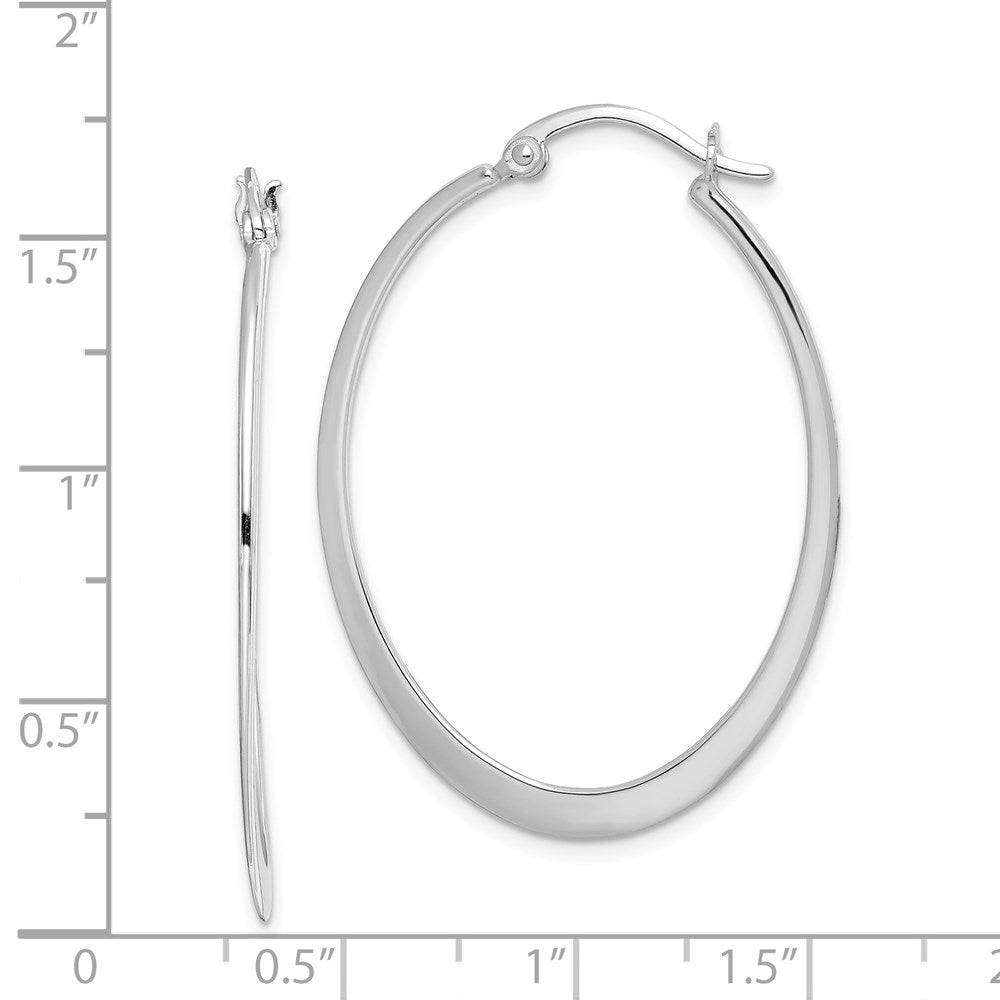 QE11596 Sterling Silver Rhodium-plated Polished Oval Hoop Earrings