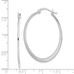 QE11596 Sterling Silver Rhodium-plated Polished Oval Hoop Earrings