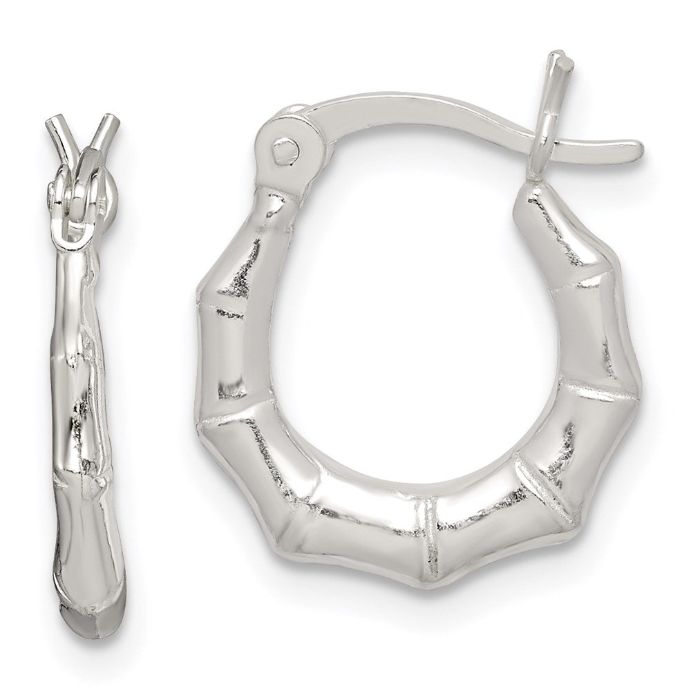 QE11634 Sterling Silver Polished Bamboo Hoop Earrings