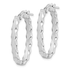 QE11675 Sterling Silver RH-plated Scalloped Edge 4mm Oval Hoop Earrings