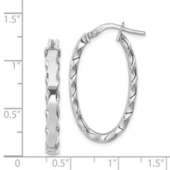 QE11675 Sterling Silver RH-plated Scalloped Edge 4mm Oval Hoop Earrings