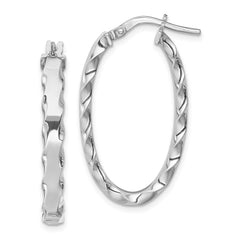 QE11675 Sterling Silver RH-plated Scalloped Edge 4mm Oval Hoop Earrings