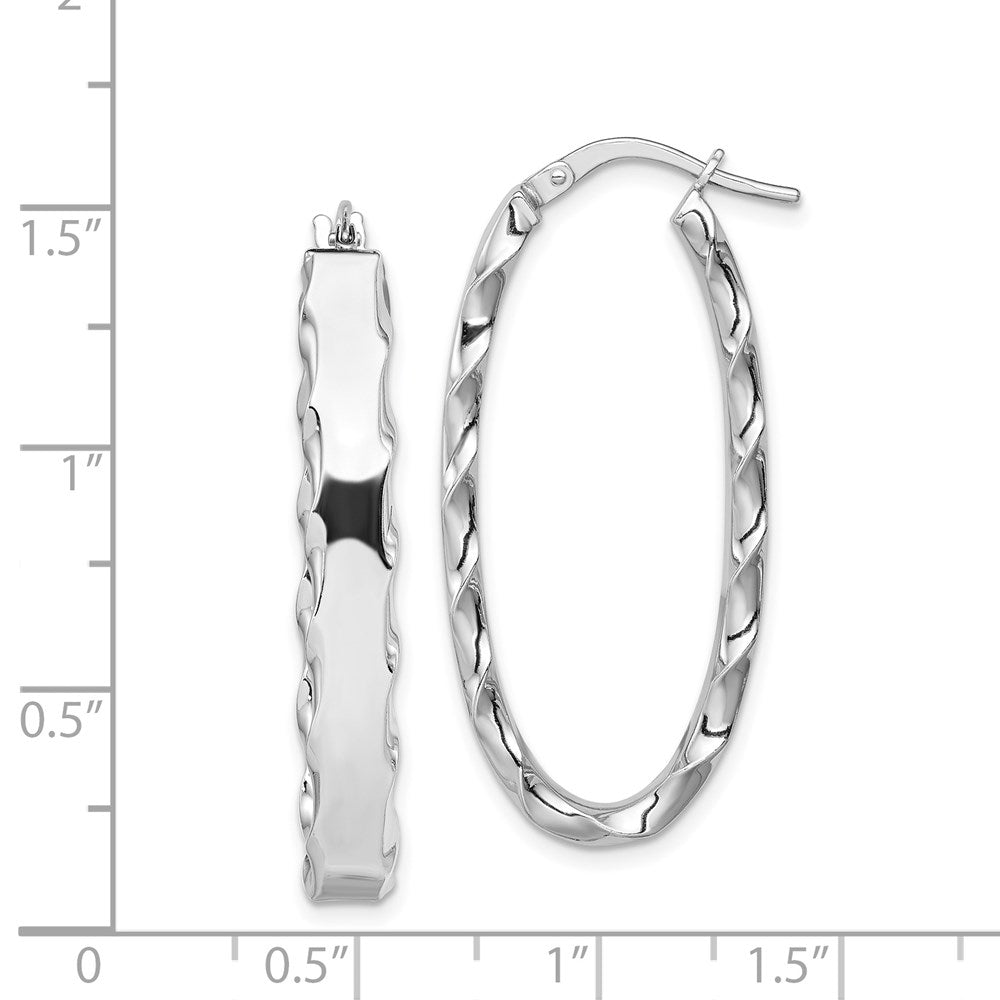 QE11676 Sterling Silver RH-plated Scalloped Edge 5mm Oval Hoop Earrings