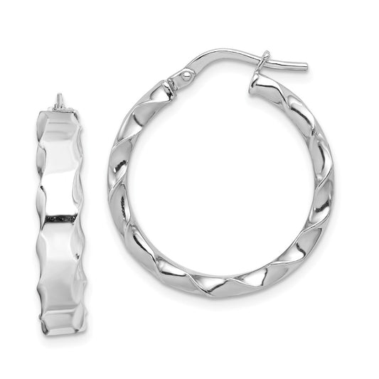 QE11678 Sterling Silver RH-plated Scalloped Edge 5mm Round Hoop Earrings