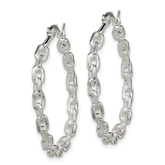 QE11687 Sterling Silver Polished Cable Chain 3x30mm Hoop Earrings