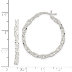 QE11687 Sterling Silver Polished Cable Chain 3x30mm Hoop Earrings