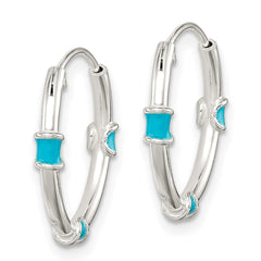 QE11707 Sterling Silver Polished Light Blue Enamel Endless Hoop Earrings
