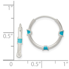 QE11707 Sterling Silver Polished Light Blue Enamel Endless Hoop Earrings