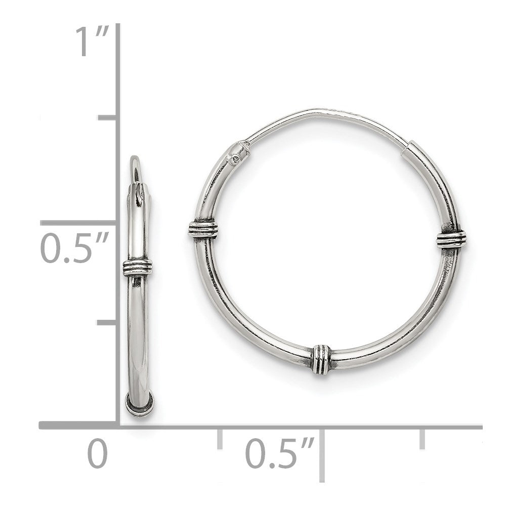 QE11708 Sterling Silver Polished and Antiqued Endless Hoop Earrings