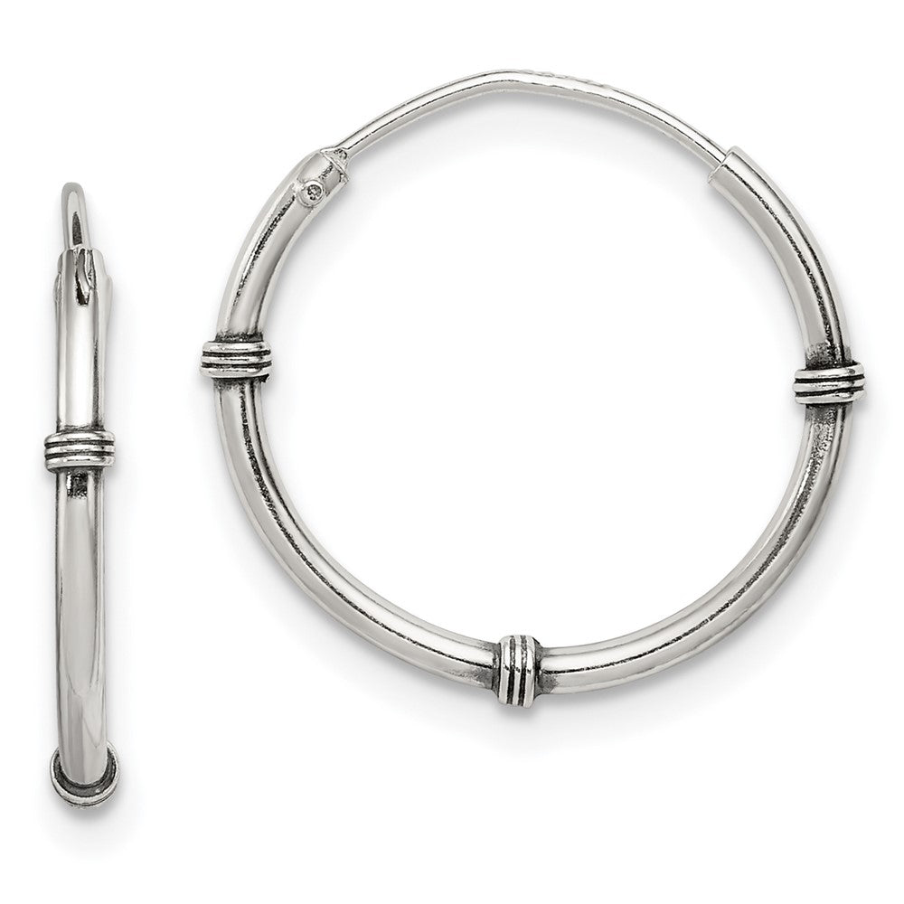 QE11708 Sterling Silver Polished and Antiqued Endless Hoop Earrings